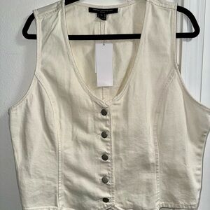 French Connection Cream Sleeveless Button-Down Vest